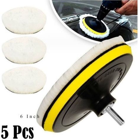 Pieces 150mm Wool Polishing Pads, Polishing Discs, Polishing Sponge Pads, Car Polishing Kit with M14 Drill Bit for Car Polishing, Grinding, and Waxing (1/5)