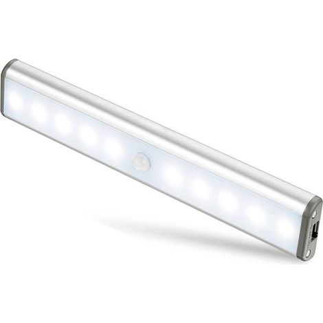 Lampes 10 LED, Sans Fil, Rechargeable par USB, Aimanté, Détecteur de Mouvement, Portable. Lumière de Placard, Baladeuse de Secours, Veilleuse Enfant, Appoint,Argent (1/5)