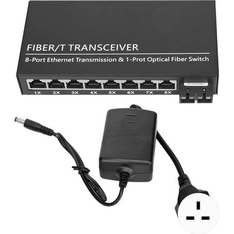 Transcepteur Fibre 1310nm 1 Port Optique 8 Ports RJ45 25km Convertisseur Média Monomode 100‑240V Prise UK (1/5)
