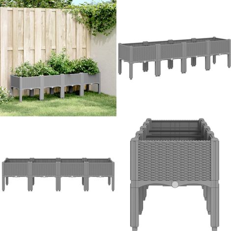 Jardinière avec pieds gris clair 160x40x42 cm PP - Jardinier - Pot De Fleurs - Plante Grimpante - Décoration Extérieur - Rotin - Home & Living (1/5)