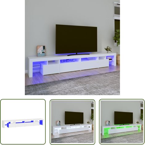 The Living Store Meuble TV avec lumières LED Blanc 260x36,5x40 cm - Meuble Tv - Meuble Audiovisuel - Télévision - Luminaire Led - Étagère Murale (1/5)