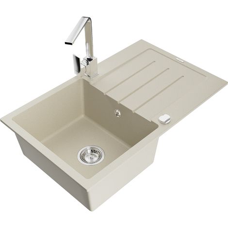 Mexen Bruno 1 Becken-Granitspüle mit Abtropffläche und Mischbatterie Rita, Beige - 6513-69-670300-00