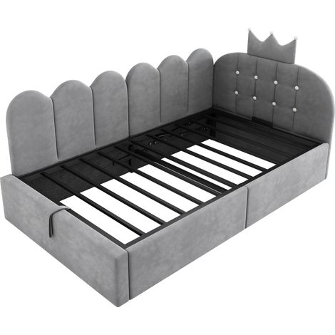 Letto banquette capitonné 90 x 200 cm in velluto grigio con contenitore idraulico (1/5)