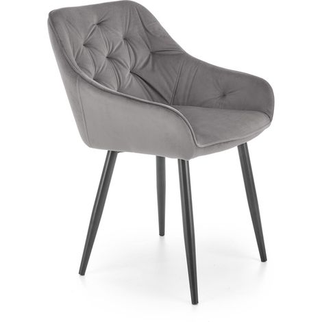 Chaise de salle à manger confortable grise K487, velours, photo réelle (1/5)