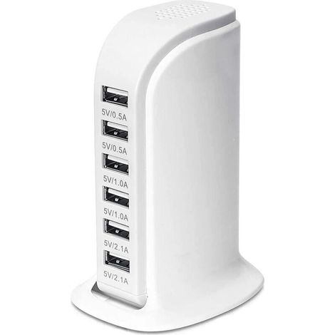 USB-Ladestation. 30-W-USB-Ladehub mit 6 Ports. Mehrfach-USB-Ladegerät mit intelligenter Erkennung. Kompatibel mit iPhone, Galaxy, iPad, Tablets und anderen USB-Ladegeräten.