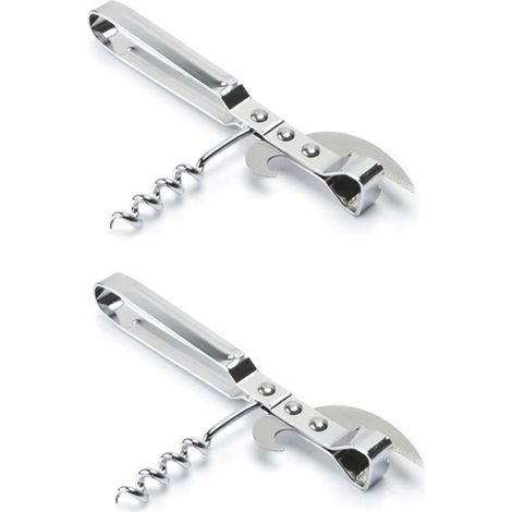Lot de 2 ouvre-boîtes et tire-bouchon traditionnels en acier inoxydable (1/4)