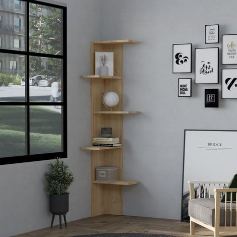 Libreria Mortaran, Biblioteca 4 Ripiani, Installazione Libera, Utilizzabile Come Divisorio Locale, 40x21x160h cm Marrone Rovere (1/3)