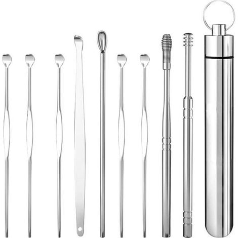 Kit de nettoyage cérumen - Voyage - 10pcs - Acier inoxydable - Réutilisable - Avec boîte de rangement (1/4)
