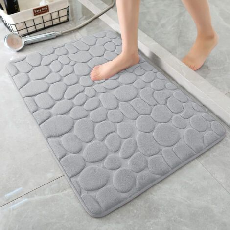 QORVA-Tapis de Bain en Mousse à mémoire de Forme - Tapis de Douche Absorbant - Tapis de Bain décoratif - Tapis antidérapant pour Salle de Bain et Salon - 40 x 60 cm - Gris Clair