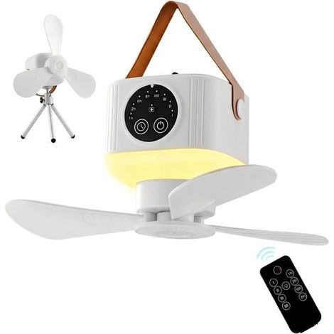 Ventilatore da campeggio,Ventilatore portatile da campeggio,Con 4 velocità e funzione timer,Luce notturna a 3 impostazioni,Bianco (1/5)