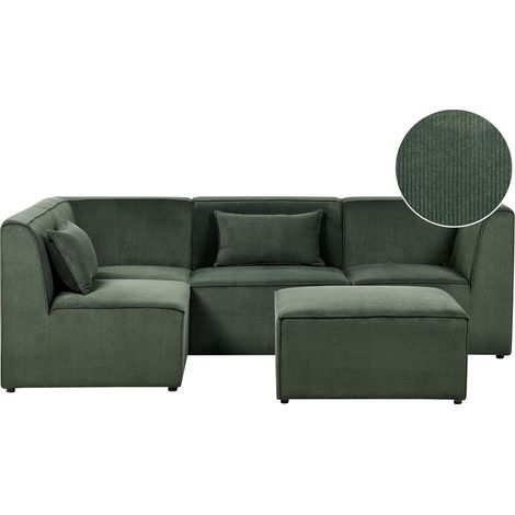 Sofá 4 plazas de pana con otomana asiento moderno derecho verde oscuro Lemvig (1/5)