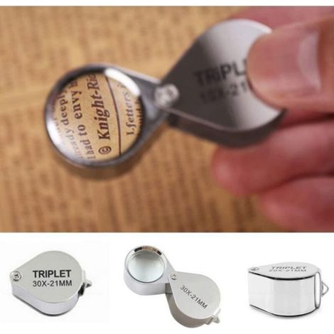 Loupe pliable 30x - - Grossissement 30x - Verre optique - Coque en métal - Portable - Pliable - Pour bijoutiers (1/4)