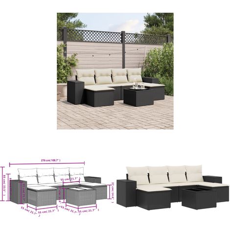 Salon de jardin 7 pcs avec coussins noir résine tressée - Ensemble Salon De Jardin - Meuble De Jardin - Résine Tressée - Rotin Synthétique - Mobilier Extérieur - Home & Living (1/3)