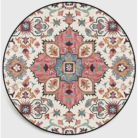 Tapis Rond 100cm Motif de Fleurs Colorées Tapis Bohème Décoratif Salon Chambre Mandala Imprimé Tapis Rond Vintage Boho Intérieur et Extérieur (1/5)