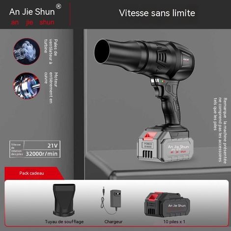 Souffleur sans fil 21V, variateur de vitesse, batterie 10 cellules, buse incluse, jardin voiture atelier, 1 batterie + chargeu (1/4)