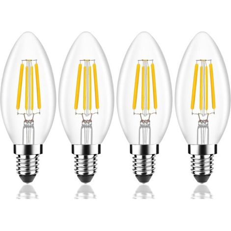 4er-Pack klassische E14-LED-Lampen, entspricht 4 W, Kerzenform, warmweißes Licht (2700 K), Wechselstrom 220–240 V [Energieklasse A]