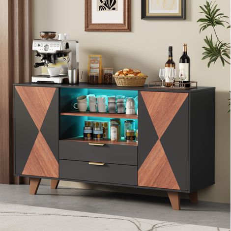 Aparador con LED, 2 cajones y baldas regulables, MDF, 150 x 40 x 90 cm HAVRYA (1/5)