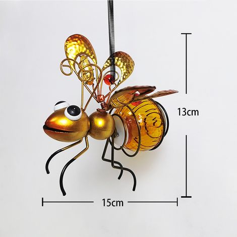Lámpara solar de jardín creativa con forma de insecto, que recuerda a una abeja, libélula o mariposa, lámpara colgante de hierro resistente al agua (abeja dorada). (1/5)
