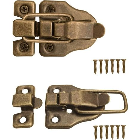2 x fermoirs pour coffres, boîtes, valises, raccords en métal, design vintage en laiton, lot de 2 avec vis (1/4)