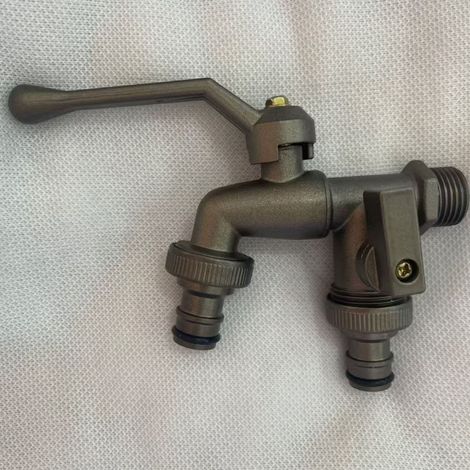 Robinet extérieur de haute qualité, antigel, tout en cuivre, débit élevé, adapté aux jardins et terrasses, double sortie à 4 points, et compatible avec les machines à laver -- Modèle gris double usage