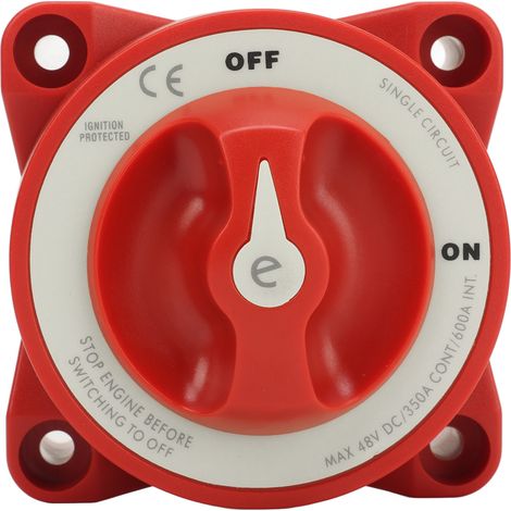 Hochleistungs-Batterietrennschalter (350 A, 48 V, 2 Positionen) mit roten Anschlüssen, Marine-Batteriewahlschalter für Wohnmobile, Boote und Pkw, Modell 9003E (1/5)