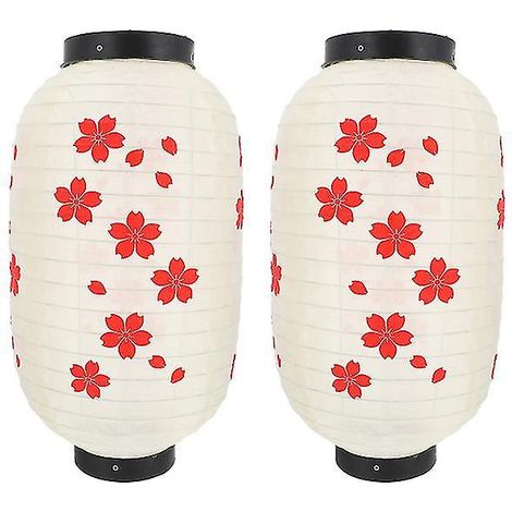 Lot de 2 lanternes en soie de style japonais à motif de fleurs de cerisier pour jardin. (1/3)