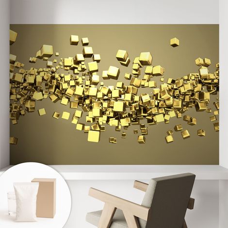 Papier peint décoratif avec colle pour salon, chambre à coucher et bureau – Design moderne et facile à poser Cubes créatifs 104x70 cm (1/5)
