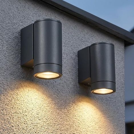 Applique Murale Exterieur Lot de 2, Gris Anthracite GU10 Aluminium Down Eclairage Exterieur, IP65 Étanche Luminaire Lumiere Lampe Exterieur pour Jardin, Cour, Patio, Balcon, Terrasse, Garage (1/5)