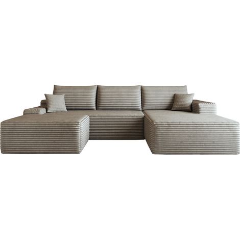 Divano angolare modulare 270 cm con chaise longue a L, tessuto a coste, cammello (1/5)