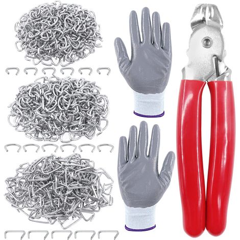 Lot de 902 pinces à anneaux de porc avec kit de 900 anneaux en acier de 1,27 cm, 1,9 cm, 1,9 cm, avec pinces à anneaux et gants anti-coupures pour tapisserie, clôture, bricolage, artisanat (1/5)