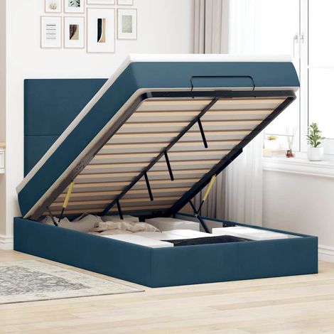 Ottoman-Bett mit Matratzen & LEDs Dunkelblau 120x200 cm Samt (1/5)
