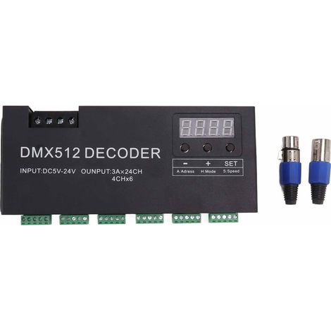 Décodeur 24 canaux à affichage numérique RGBW DMX512, pilote de gradation LED de contrle pour barre de scène DC5V-24V