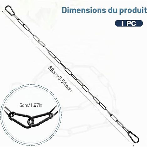 60cm Black Chain Stainless Steel Link Door with Carabiner Round for Outdoor Fencing