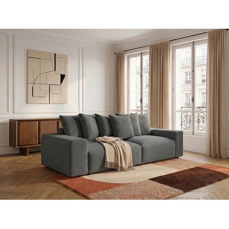 BOBOCHIC - Canapé droit fixe 4 places VOLTAIRE tissu chiné Gris foncé (1/5)