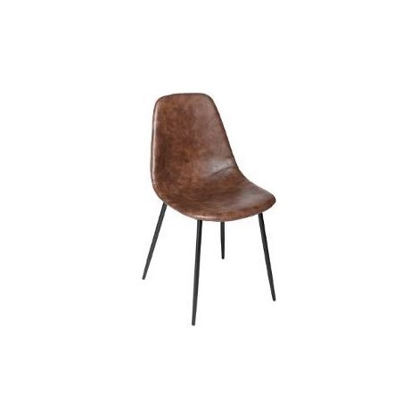 Atmosphera – Chaise Vladi effet cuir marron – Hauteur d'assise 45 cm – Structure bois – Pieds métal – Rembourrage mousse PU – Montage facile (1/10)