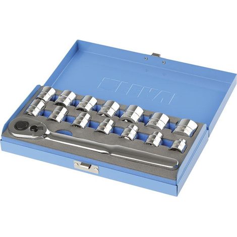 Low-Profile-1/2-Steckschlusselsatz mit Ratsche 8 - 24 mm Fervi sn4e3c015