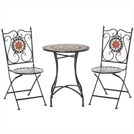 Table de jardin Ensemble bistro 3 pièces métal et céramique motif (1/5)
