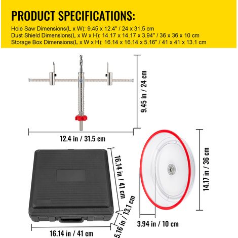 Mophorn verstellbares Lochsägen-Schneidset, 40–300 mm (1-5/8 Zoll bis 11-13/16 Zoll), inkl. PC-Staubschutz und 2 Zentrierbohrern, ideal für Einbauleuchten und Entlüftungslöcher (1/4)