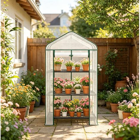 Invernadero compacto 70 x 50 x 130 cm con 3 estantes, puerta enrollable, blanco HAVRYA (1/3)