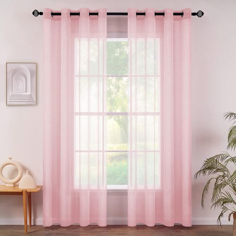 Rideaux Voilage Transparent Bébé Rose 2 Panneaux 140x270cm à œillets (1/5)