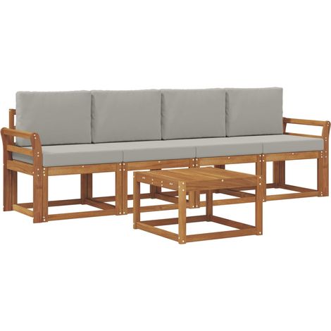 Set di divani da esterno 5 pz  Salotto da Giardino Grigio Naturale e Chiaro (1/5)