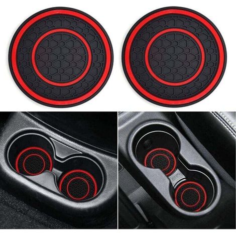 Posavasos para coche, juego de 2, posavasos universales antideslizantes para coche, accesorios para el interior del coche (rojo) - Crezuo
