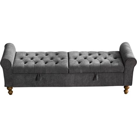 GagaBanc de rangement velours Charcoal, 2 coffres, pieds hévéa (1/5)