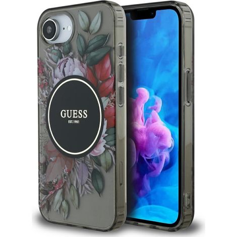 Coque Guess IML Flowers MagSafe pour iPhone 16e noire (1/5)