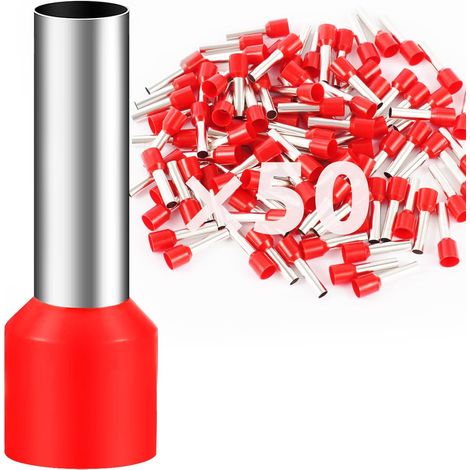 50 pièces de manchons de raccordement 10 mm² 18 mm de long, manchon de raccordement partiellement isolé en PVC, connecteur de câble en cuivre étamé (1/5)