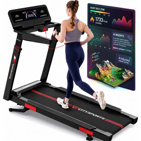 CITYSPORTS Professionelles Klappbares Laufband NB2 - 3700W (5 PS) Motor, 16,5 km/h, 15-Stufen Elektrische Neigung, App-Steuerung & Smartwatch-Fernbedienung