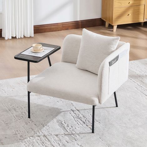 Sessel mit Beistelltisch 86x72x71 cm, Polstersessel aus Chenille, Loungesessel mit 2 Staufächern, Metallgestell, Sitzhöhe 40 cm