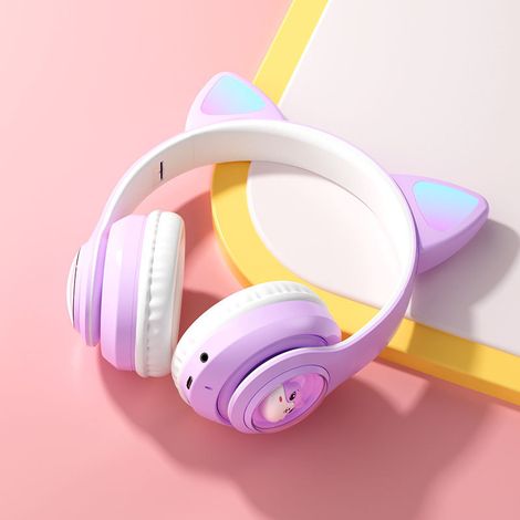 Purple glowing space capsule cat ear Bluetooth headphones, high-performance children's headphones with long battery life (1/5)