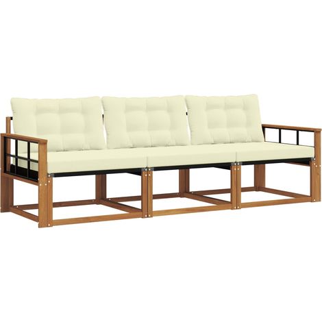 Outdoor Sofa Set with Cushion 3 pcs Natural and Cream vidaXL (1/5)