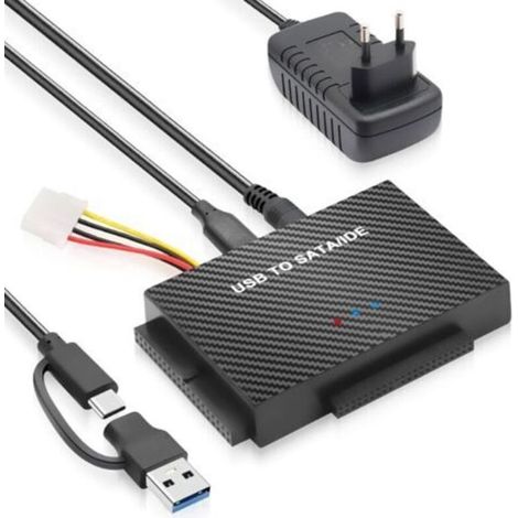 Cavo da SATA a USB 3.0, adattatore USB SA TA per HDD/SSD da 2,5"/3,5", con alimentatore da 12 V 2 A, cavi adattatori USB C per Mac OS/Linux/Windows (adattatore IDE e SATA) (1/5)